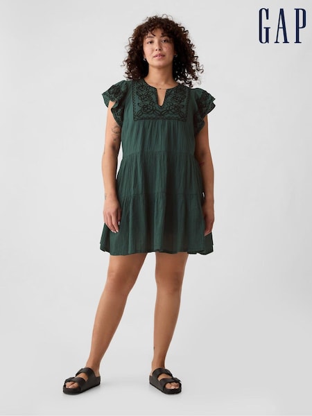 Gap Green Crinkle Gauze Embroidered Mini Dress (B94557) | €34