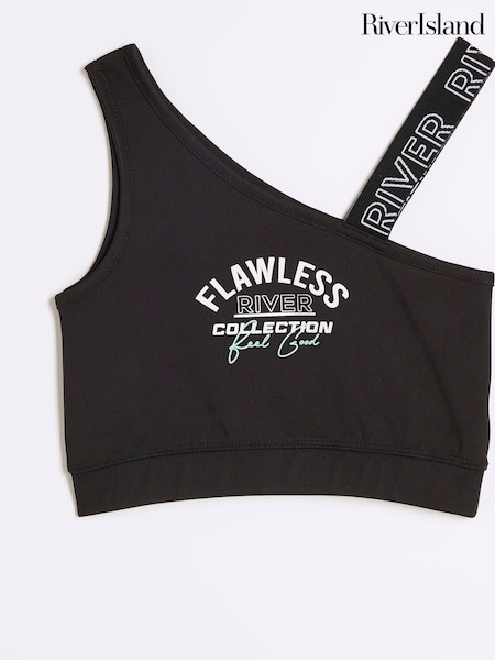 River Island Black Girls Active One Shoulder 100% Cotton Vests (B94602) | €9