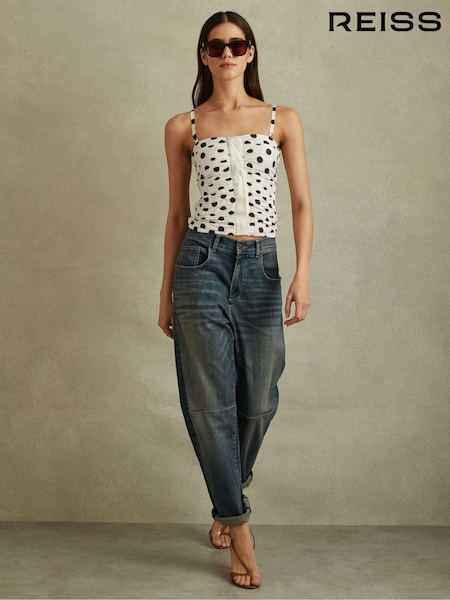 Reiss Remie Viscose Linen Polka Dot Ruched Strapless Top (B94608) | €233