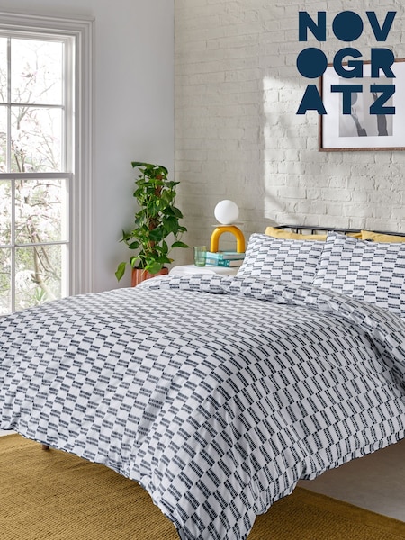 Novogratz Navy Rupert Dash 100% Cotton Duvet Cover and Pillowcase Set (B94636) | €40 - €81