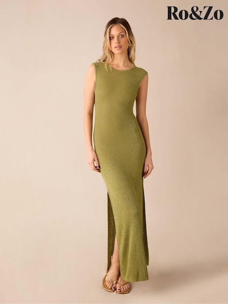 Ro&Zo Green Sheer Sparkle Knit Column Dress (B94695) | €32