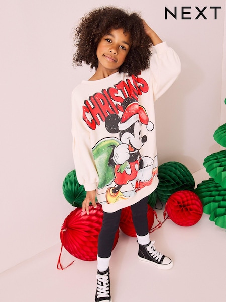 Ecru White Mickey Mouse Christmas License Oversized Sweatshirt (3-16yrs) (B94753) | € 19 - € 25