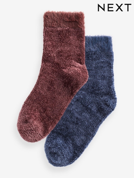 Berry Red/Navy Blue Velvet Cosy Socks 2 Pack (B94755) | €13