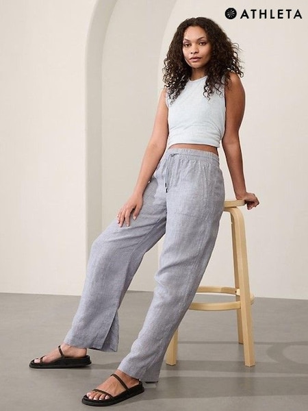 Athleta Grey 100% Linen Retreat Wide Leg Trousers (B94811) | €60