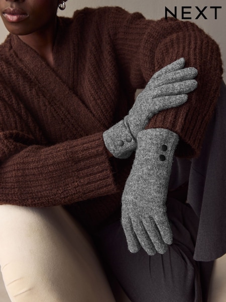 אפור - Wool Blend Gloves 1 Pack (B94833) | ‏60‏₪