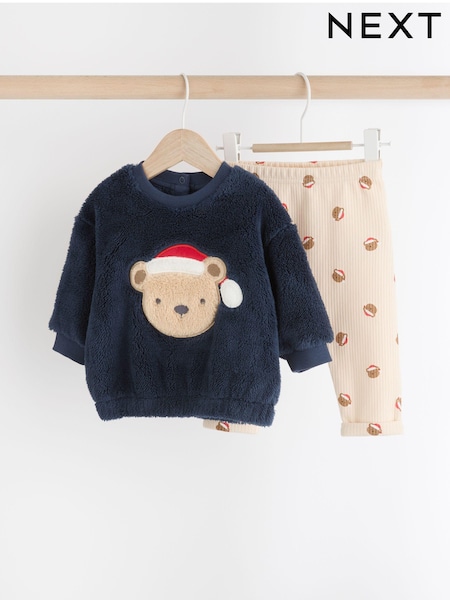Navy Santa Bear Baby Fleece Top and Joggers Set (B94855) | 48 QAR - 55 QAR