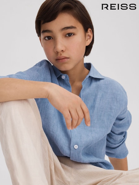 Reiss Sky Blue Ruban 3-9 yrs Linen Cutaway Collar Shirt (B94872) | 265 QAR