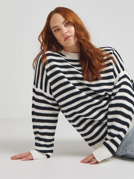 Simply Be Navy Blue Nautical Stripe Textured Jumper (B94896) | AED35