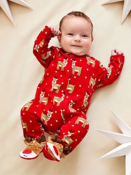 JoJo Maman Bébé Red Cotton Christmas Print Zip Sleepsuit (B94954) | 1,382 UAH