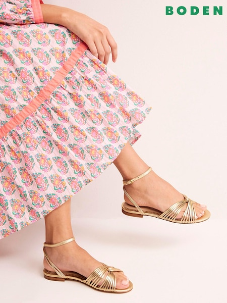 Boden Gold Twist Front Flat Sandals (B94996) | 284 QAR