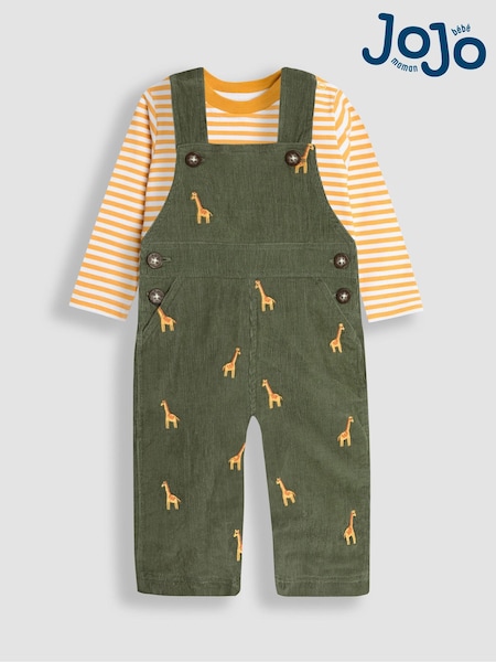 JoJo Maman Bébé Khaki Embroidered Dungarees & Top Set (B95010) | AED186