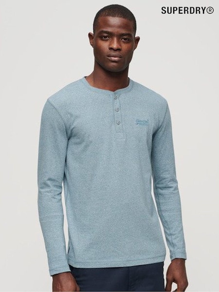 Superdry Blue Vintage Logo Embroidered Henley Top (B95018) | 74 QAR