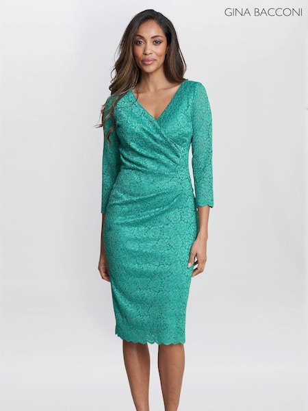 Gina Bacconi Green Melody Lace Wrap Dress (B95086) | €123