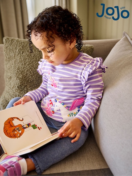 JoJo Maman Bébé Lilac Purple Fairy & Unicorn Appliqué Frill Top (B95088) | €29