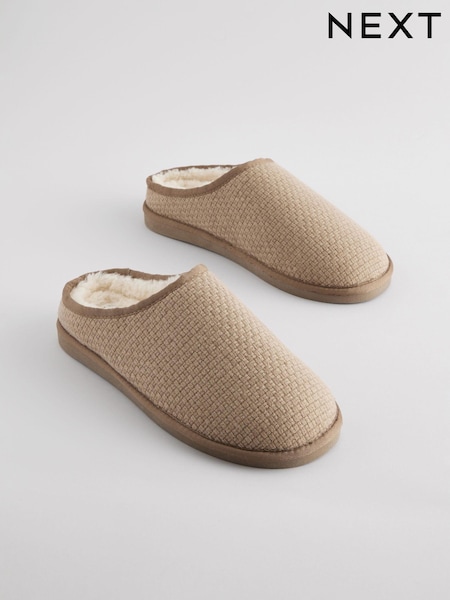 Neutral Faux Fur Lined Textured Mule Slippers (B95171) | €12