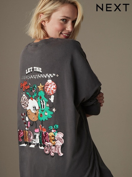 Navy Christmas Pudding Graphic 100% Cotton Long Sleeve T-Shirt (B95182) | €15