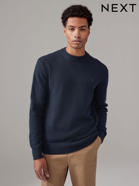 Navy Blue Stag Logo Regular Fit 100% Lambswool Premium Jumper (B95183) | 44 QAR