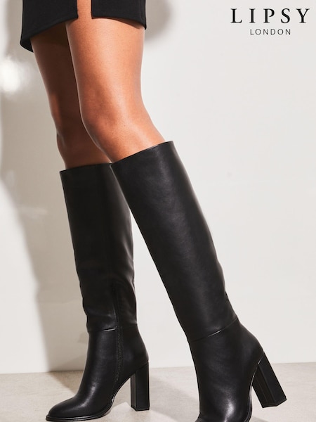 Черный - Lipsy Block Heel Knee High Faux Leather Knee High Boot (B95192) | €58