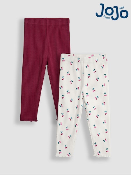 Creme/Kirsch - JoJo Maman Bébé Rib Frill Leggings 2 Pack (B95195) | 35 €