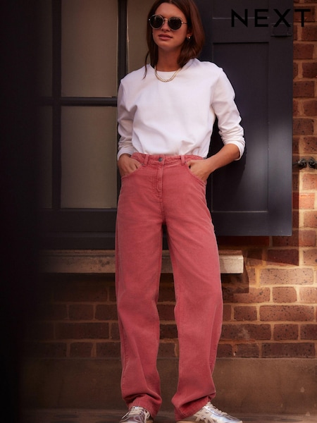Pink Washed Cord Wide Leg 100% Cotton Trousers (B95219) | €26