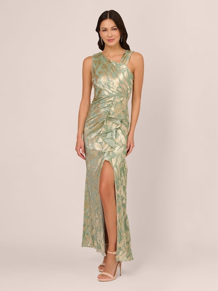 Adrianna Papell Green Foil Asymmetric Dress (B95236) | €253