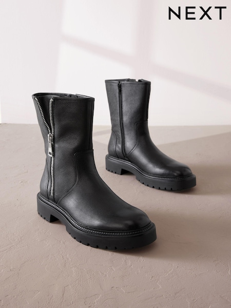 Black Leather Forever Comfort® Ankle Zip Biker Boots (B95241) | €91