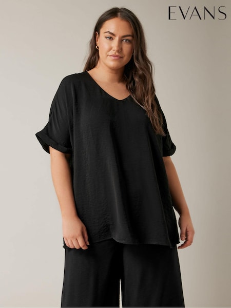EVANS Curve Black Notch Neck Blouse (B95250) | 72 QAR