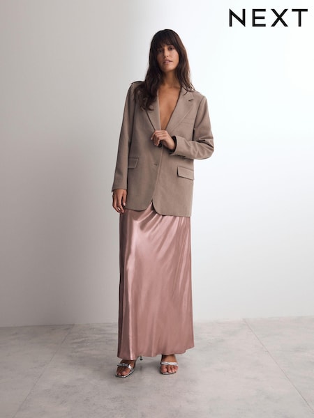 Rose Gold Satin Foil Midi Skirt (B95273) | AED98