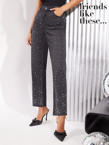 Friends Like These Diamante Embellished Black Authentic Denim Straight Leg Jeans (B95281) | €23