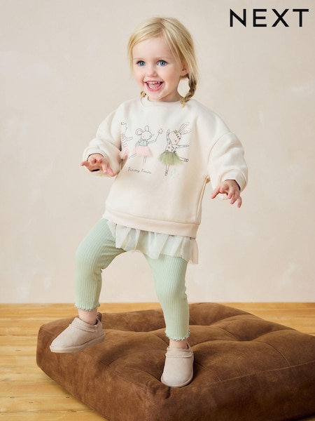 Pale Pink Mesh Hem Sweatshirt & Leggings Set (3mths-7yrs) (B95331) | €21 - €26