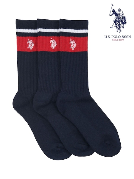 U.S. Polo Assn. Blue Brand Stripe Mens Sports Socks 3 Pack (B95350) | €25
