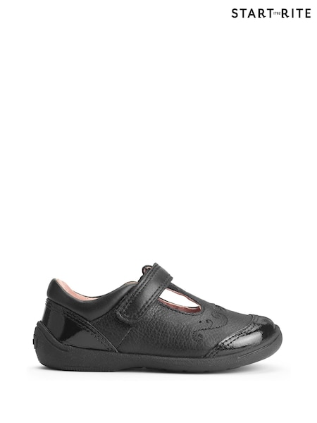 Start-Rite Dazzle Black Leather & Patent T-Bar First School Shoes (B95361) | AED131
