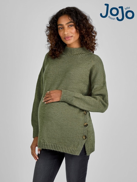 JoJo Maman Bébé Khaki Green Turtle Neck Maternity & Nursing Jumper (B95442) | €63