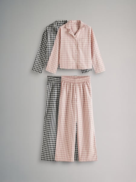 The Set Pink Gingham Check/Black Gingham Check 2 Pack Flannel Long Sleeve Button Through Pyjamas (B95487) | R$ 375