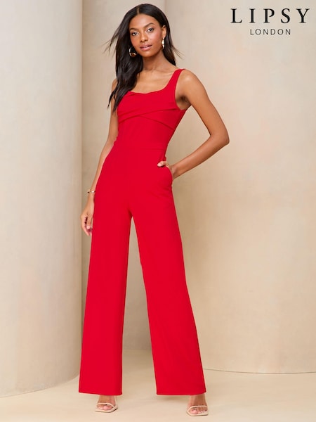 Lipsy Red Twist Front Square Neck Wide Leg Jumpsuit (B95517) | € 37