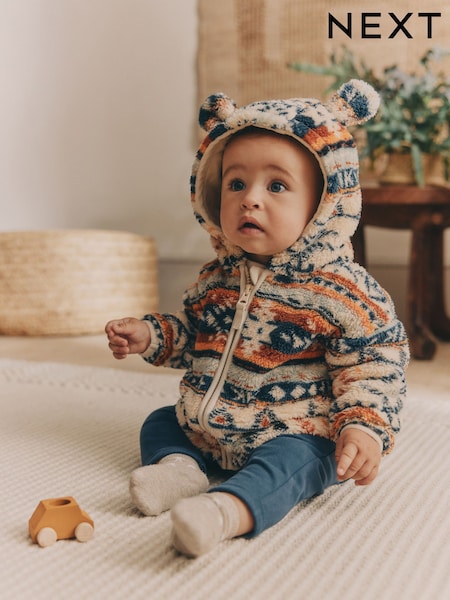 أزرق/برتقالي طبعة - Baby Cosy Fleece Jacket with 3d Ears (0mths-2yrs) (B95562) | ‏53 د.إ.‏ - ‏ 56‏ د.إ.