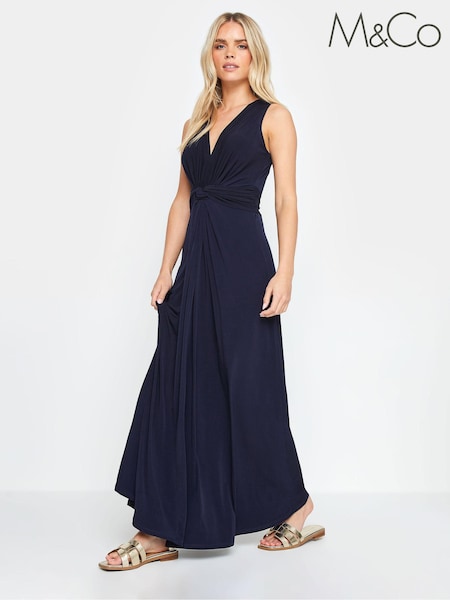 M&Co Navy Blue Petite Knot Front Maxi Dress (B95584) | €24