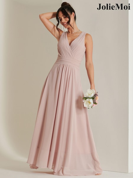 وردي داكن - Jolie Moi Pleated Bodice Chiffon Maxi Dress (B95595) | ‏43 ر.ع.‏