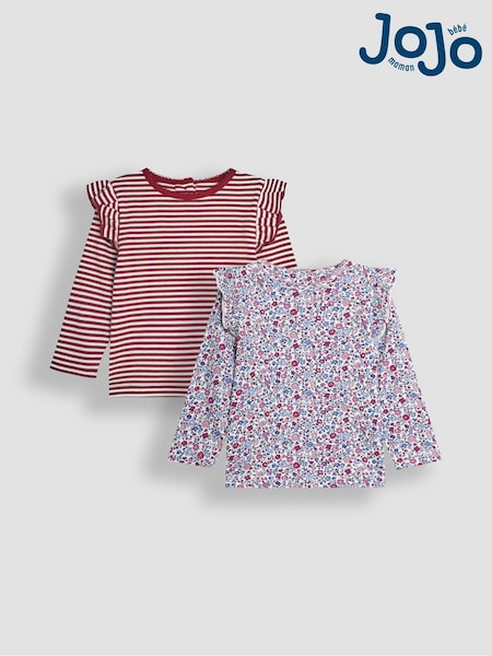 JoJo Maman Bébé 2-Pack Ditsy Floral & Stripe Frill Tops (B95649) | 35 €