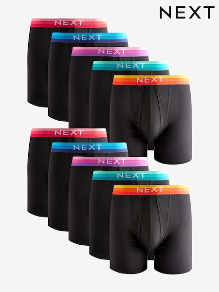 Black Bright Orange/Blue Ombre Waistband 10 pack Sports Longer Length A-Front Boxers (B95772) | €53