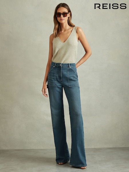 Reiss Delilah Mid Rise Flared Utility Jeans (B95875) | ‏1,006‏₪