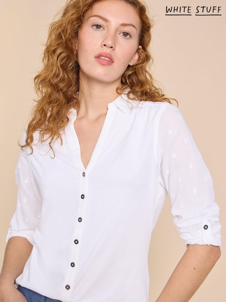 White Stuff White 100% Cotton Mix Jersey Annie Shirt (B95878) | 225 QAR