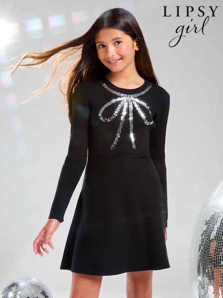 Lipsy Knitted Bow Embellished Dress (5-16yrs) (B96110) | 198 LEI - 240 LEI
