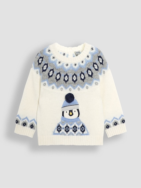 JoJo Maman Bébé Ecru Penguin Christmas Penguin Fair Isle Pattern Jumper (B96121) | €50