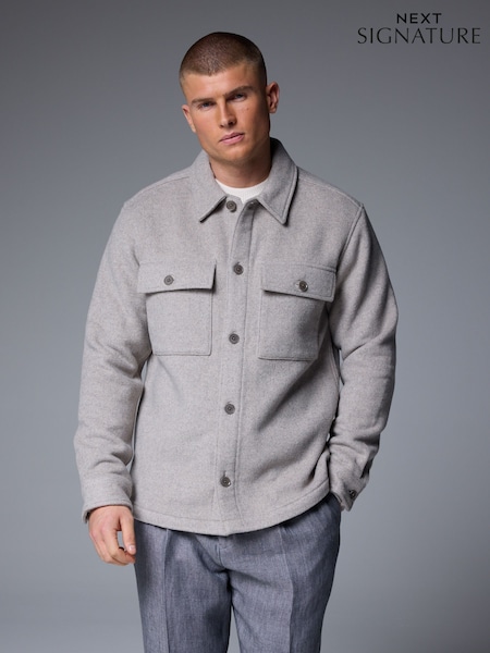 Light Grey Signature Wool Blend Shacket with Cashmere (B96144) | R$ 950
