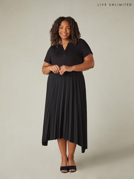 Live Unlimited Black Curve Pleated Hanky Hem Midi Skirt (B96151) | €43.50