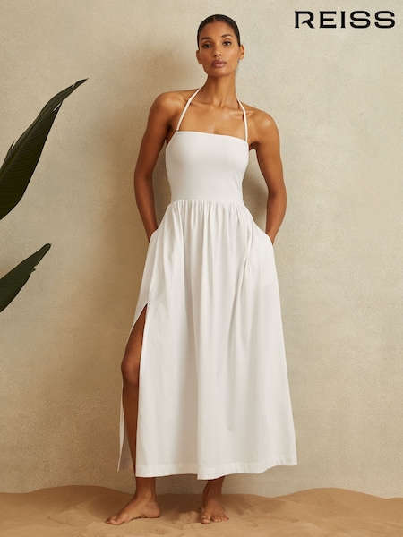 Reiss White Yara Removable Strap Jersey Beach Dress (B96163) | €215