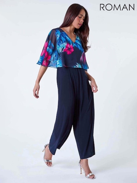Roman Tropical Chiffon Overlay Jumpsuit (B96263) | 287 LEI