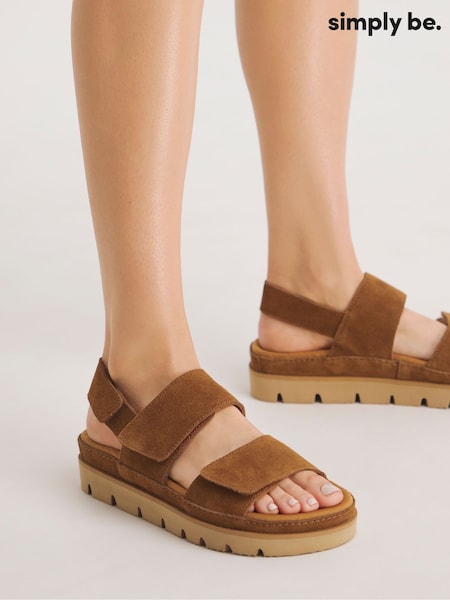 Simply Be Natural Extra Wide Fit Chunky Comfort Suede Touch And Close Sandals (B96299) | $31
