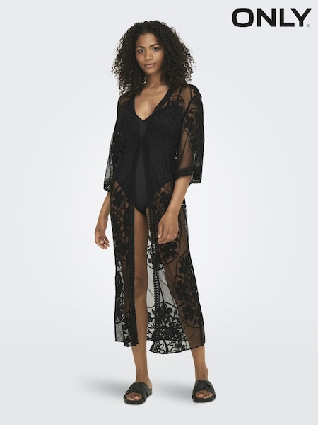ONLY Black Embroidered Maxi Beach Cover-Up Kaftan (B96303) | € 11